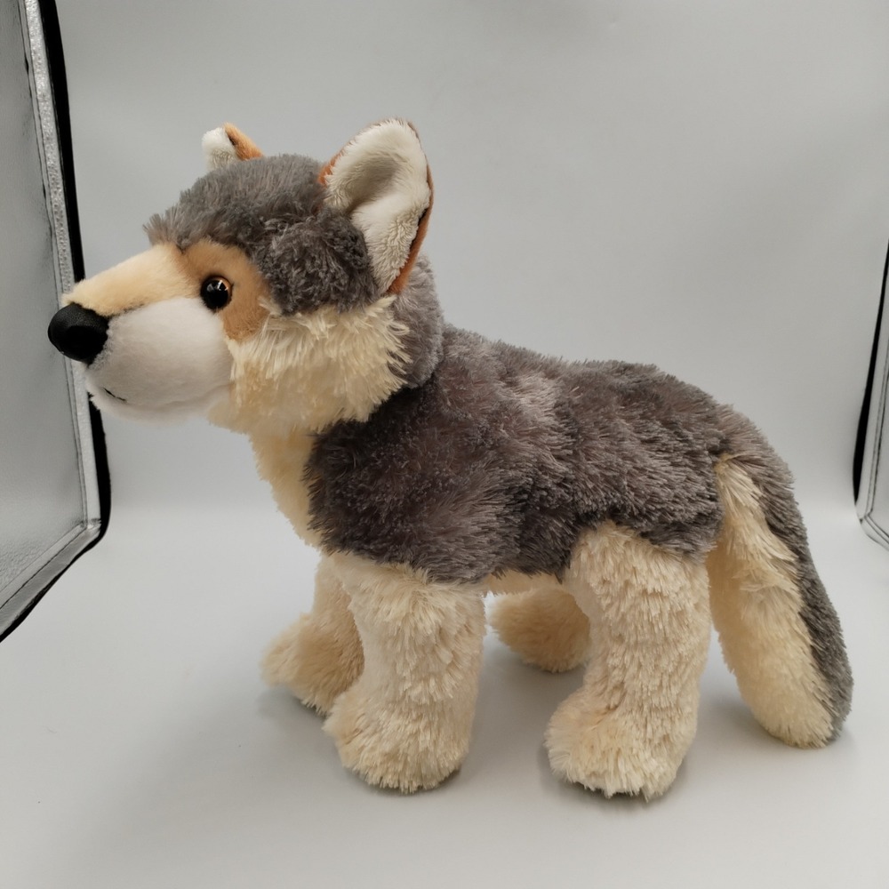 Aurora Wolf Plush Stuffed Animal Standing Gray Tan Cream Realistic Wildlife 11"
